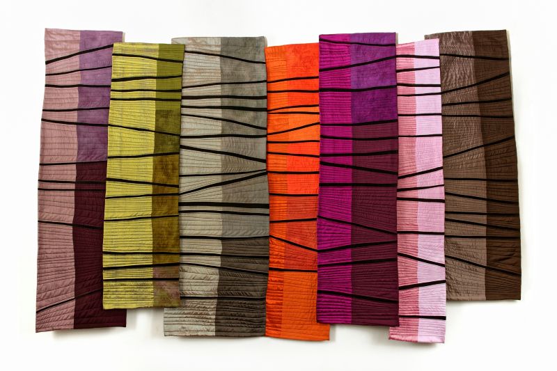 Cecilia Koppmann - Grief (Duelo) A quilt made of uneven rectangles with lines that travel across the pieces