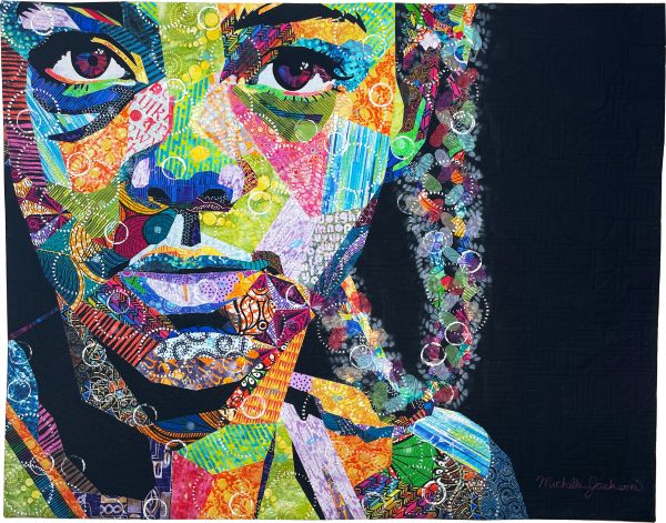 Michelle Jackson - Sista (quilted portrait of a girl made with bright printed fabrics)