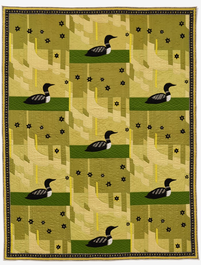 Northern Night (detail), 1955, Ada B. Torrance, Simcoe County. Cotton tabby textile, pieced, appliquéd and embroidered. Gift of The Star Weekly. Image @ ROM. 