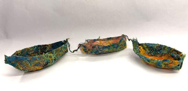 Laura Wasilowski - Stitch Craft #1 (sculpture of three boats tied together. the boats are made of thread)