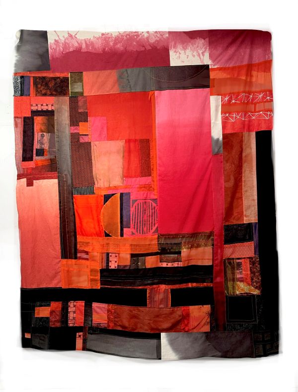 Kate Stewart - Ghost Wall (abstract quilt with rectangles in shades of red)