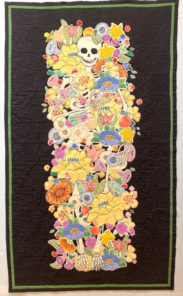 Maggy Rozycki Hiltner - Flower Full (a skeleton coverred in flowers on a black background)