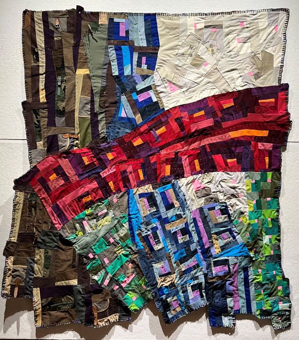 Louise Sik - Narrow Bridge (abstract, irregular quilt made of wonky log cabins)