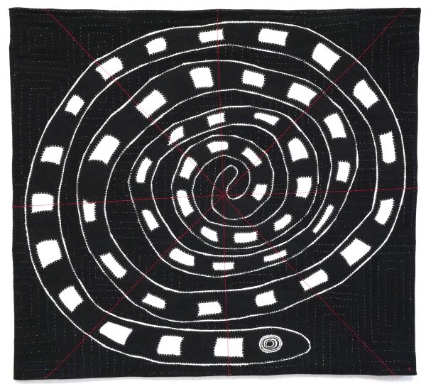 Maggy Rozycki Hiltner - Snake Spiral (a quilt with a black and white spiraled snake)