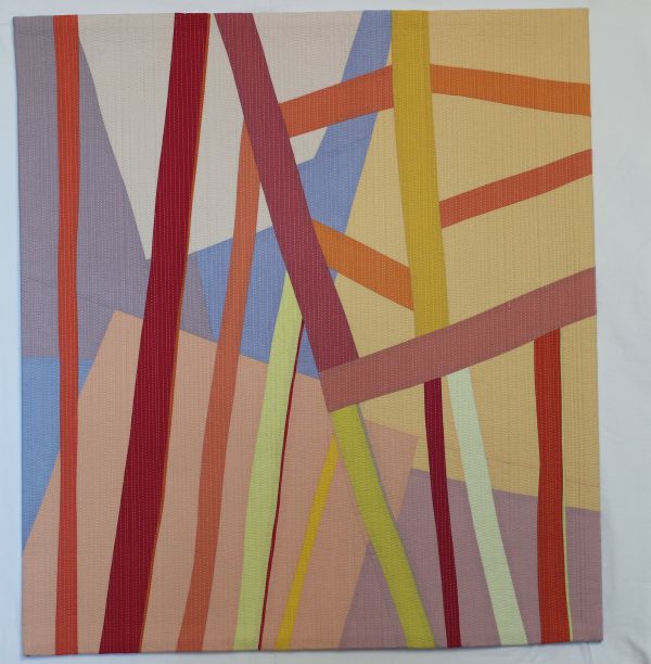 Dale Tomlinson - Shift 7 (a geometric quilt with angled strips in warm muted tones)