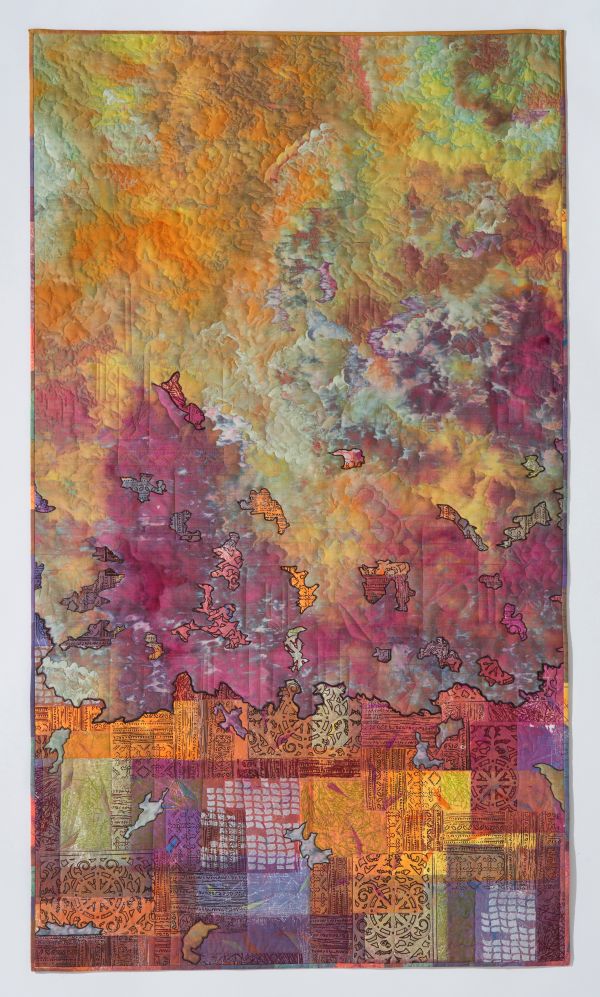 Ileana Soto - Heated Boundaries (quilt with lots of color variations in oranges and magentas)