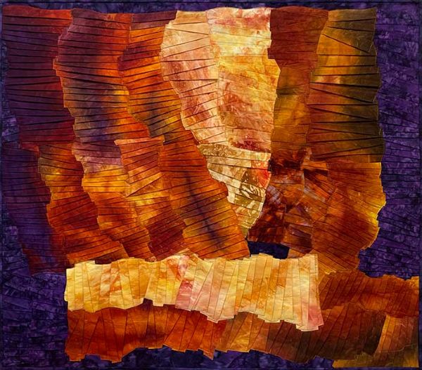 Donna Radner - Fractured Canyons (an abstract quilt in rich purple and oranges)