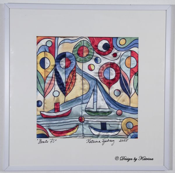 Katrina Sjoberg - Boats (Stylized fabric painting of boats in many colors)