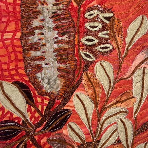 Bronwyn Cant - Heatwave (a red quilt with natural leaf-like forms)