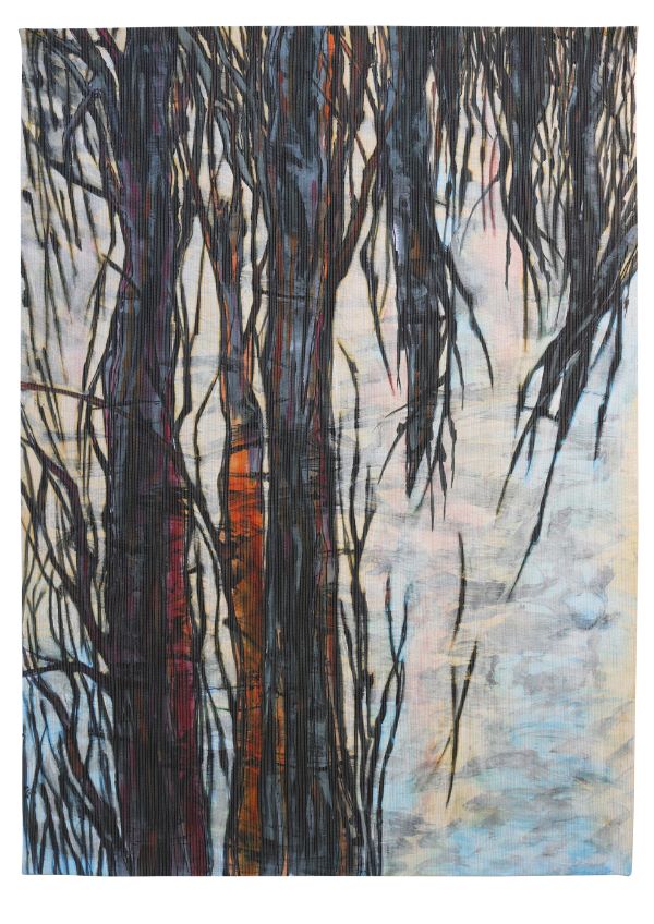 Judy Hooworth - Down the Creek #8 (abstracted creek landscape with painterly lines)