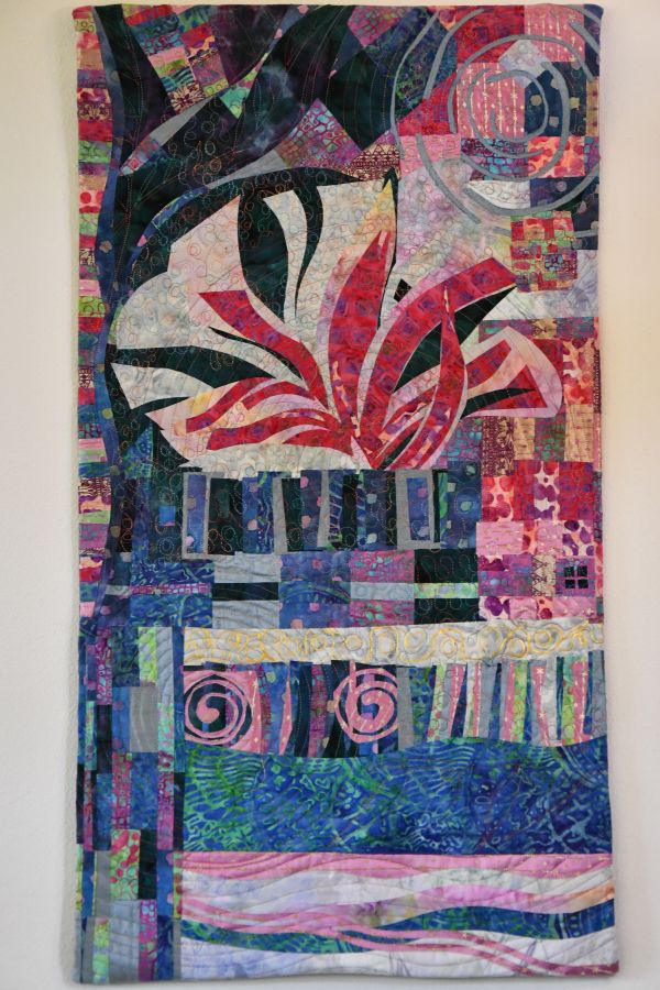 Jody Larson - Spring II (abstract quilt with swirling shapes)