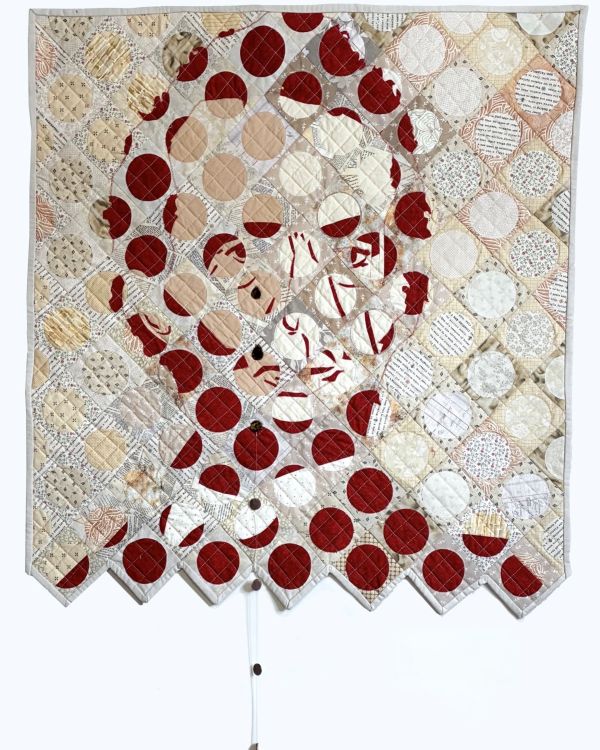 Aynex Mercado - What are we losing? (quilted portrait of Abraham Lincoln made of circles with some parts missing)