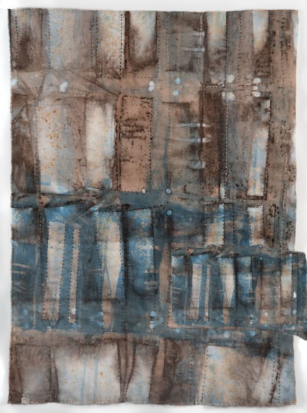 Judy Langille - Earth Elements VI (a quilt with subtle rectangles in earth tones with textures stitched)