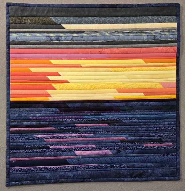  Joan Hug-Valeriote - Lake Huron Sunset (art quilt of abstracted sunset made of strips)
