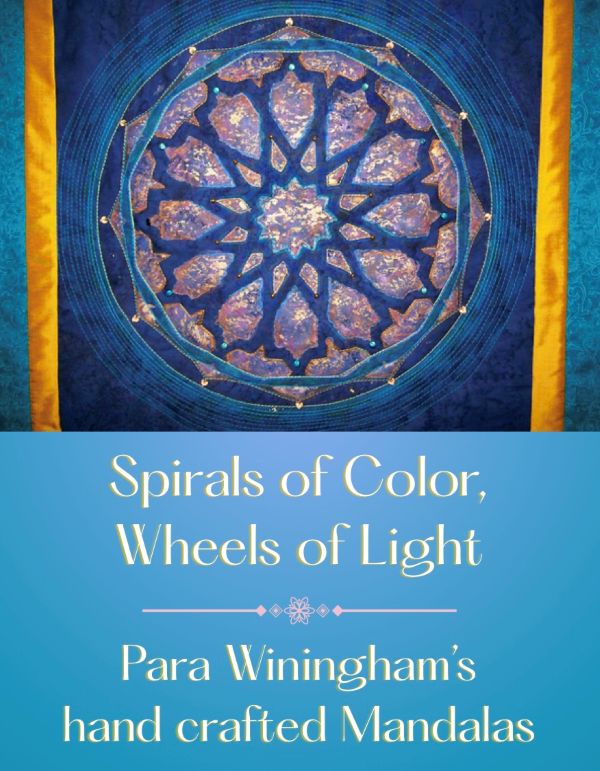 event flyer with blue mandala quilt