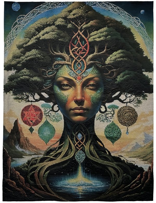 Paula Rafferty - One Earth, One Essence (a quilted portrait of a tree goddess)