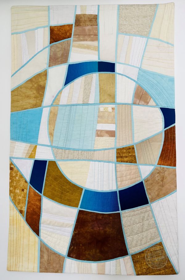 Anne Bellas - Final Aria (abstract quilt in soft blues and browns)