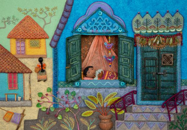 Salley Mavor -  MY BED - India (a scene of houses with an open window and child in bed)