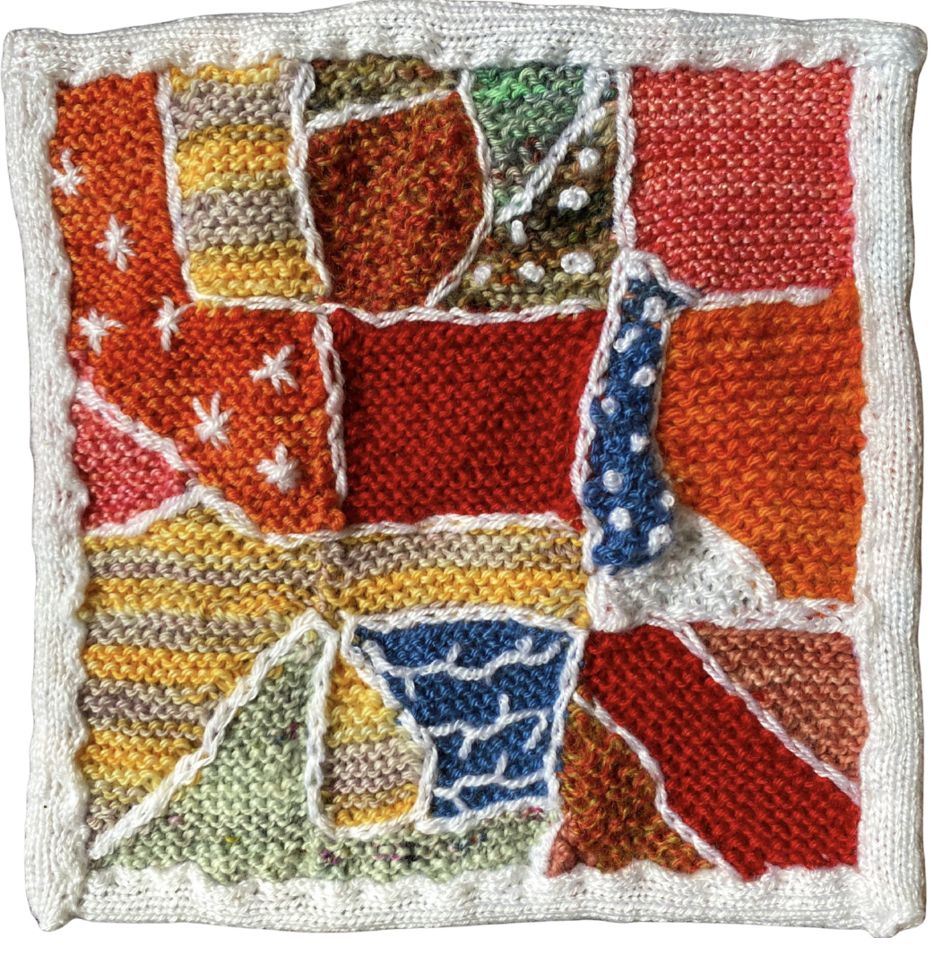 Erika Zambello - Knit Crazy Quilt (knit square that looks like a crazy quilt)