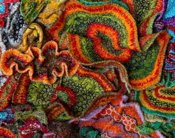Irene Koroluk - Soft Coral Reef #2 (a closeup of densely stitched undulating forms, representing coral)