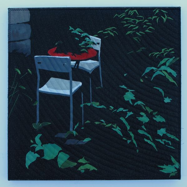 Donna Deaver - Moonlight Garden (a quilt of a garden table at night)