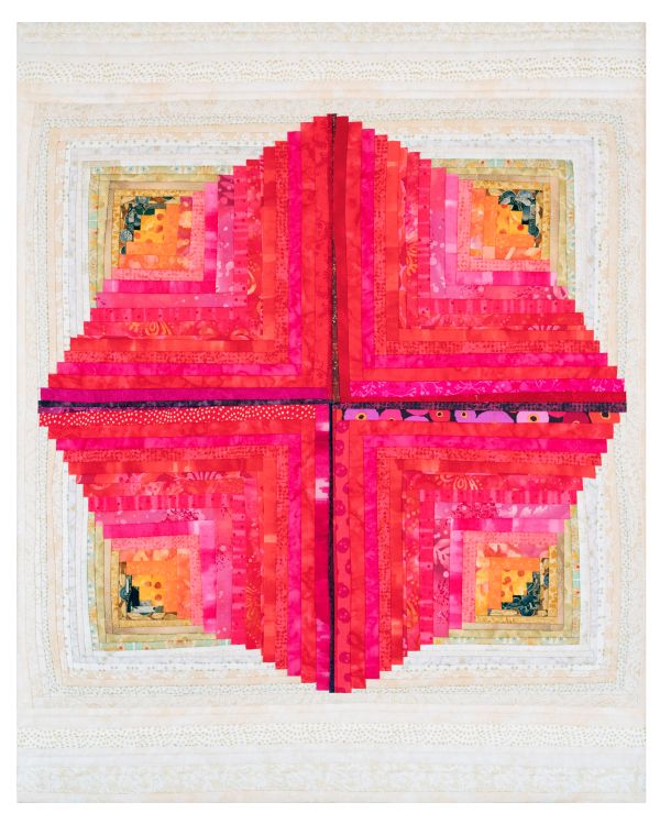Norma Beggs - Red Bloom (Fifty Fabrics) (quilt made of strips with central red diamond)