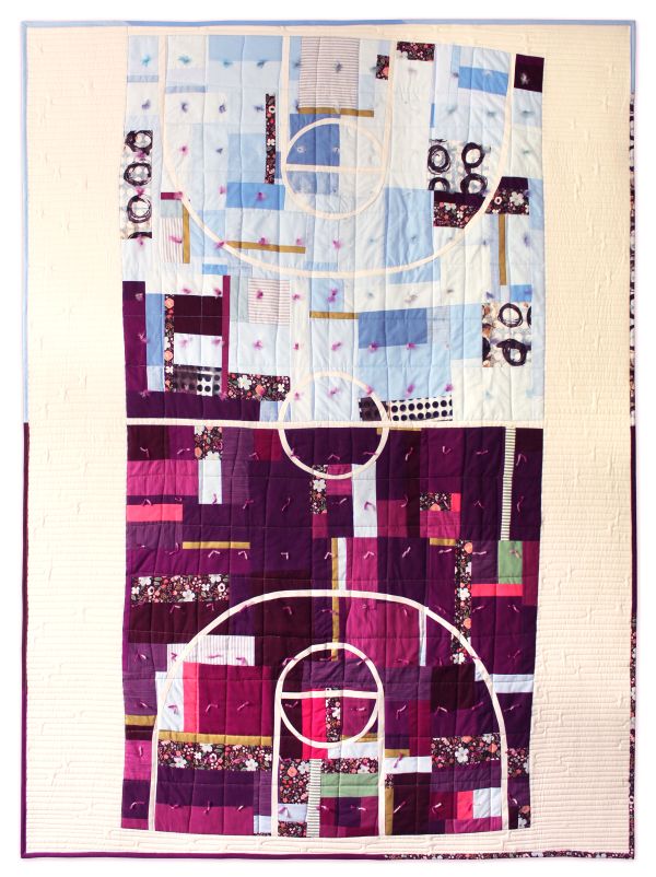 Andrea Tsang Jackson - Court Colours (Riff) (a quilt of an abstracted basketball court)