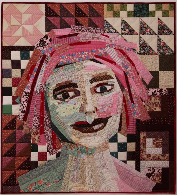 Karol Kusmaul - Strokes (a quilted portrait in tones of pink and brown)