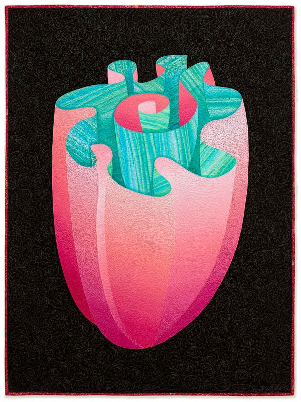 Cara Gulati - Undulant Blossom (a stylized pink flower with a teal center)