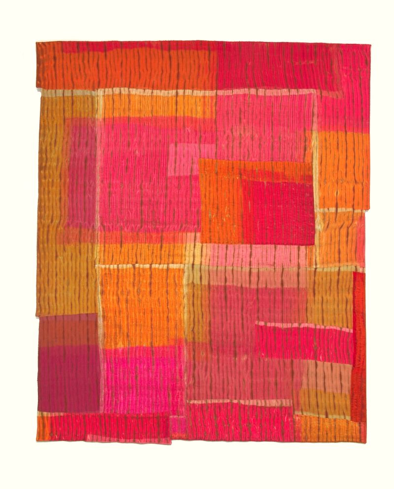 Leesa Zarinelli Gawlik - FIRELIGHT (a quilt made of hot pink and orange rectangles)