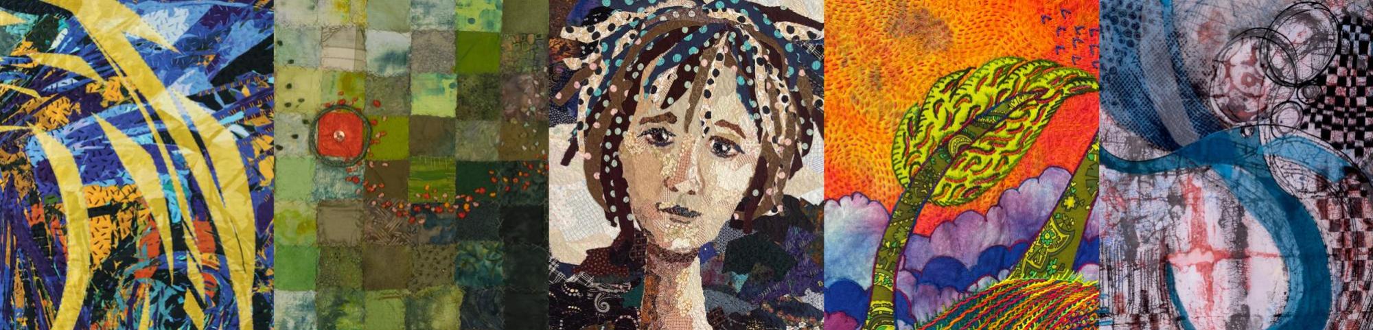 Artwork by Deb Cashatt, Jean Sredl, Karol Kusmaul, Laura Wasilowski, and Dianne Koppisch Hricko