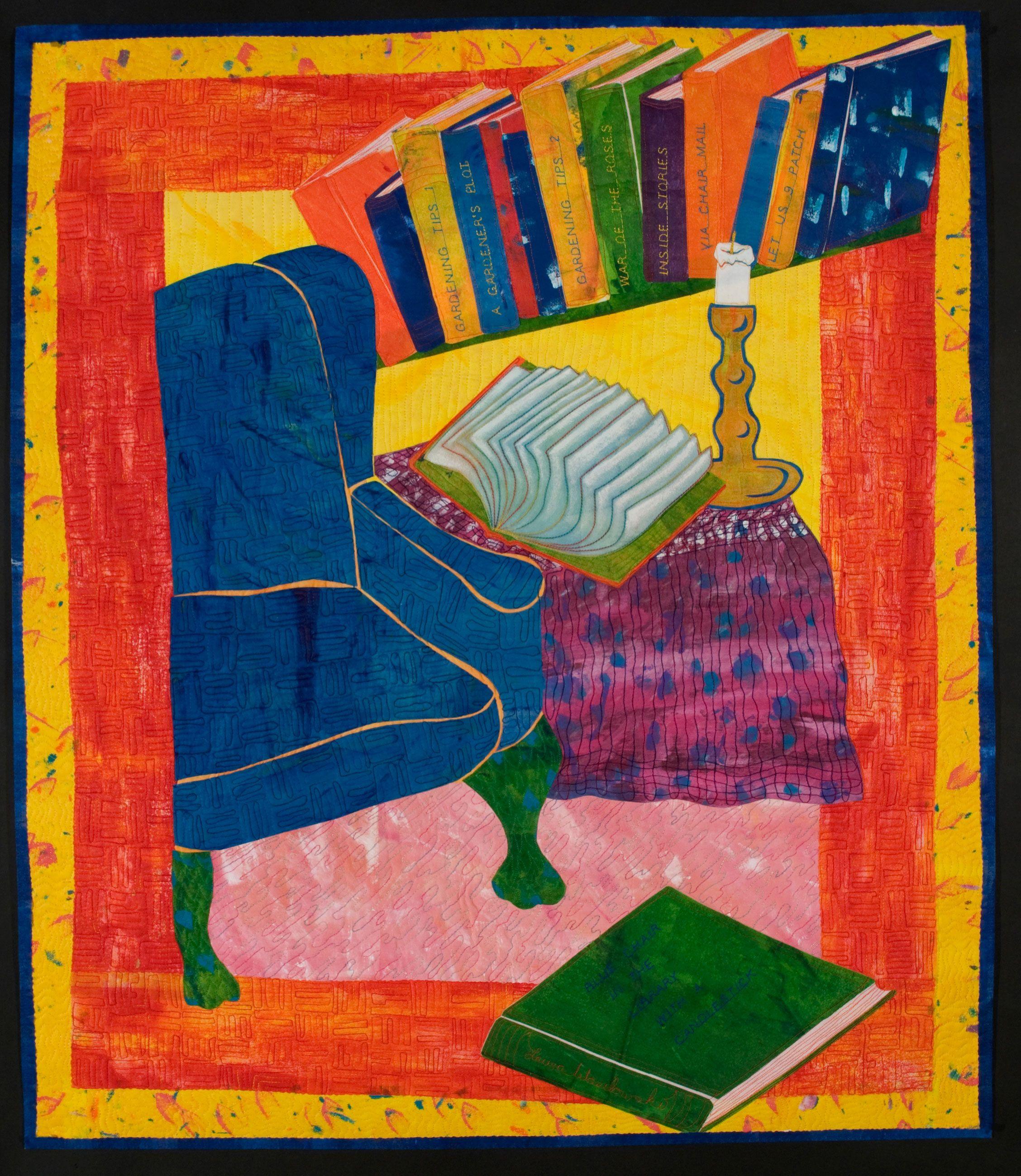 Laura  Wasilowski - Blue Chair in the Library with a Candlestick