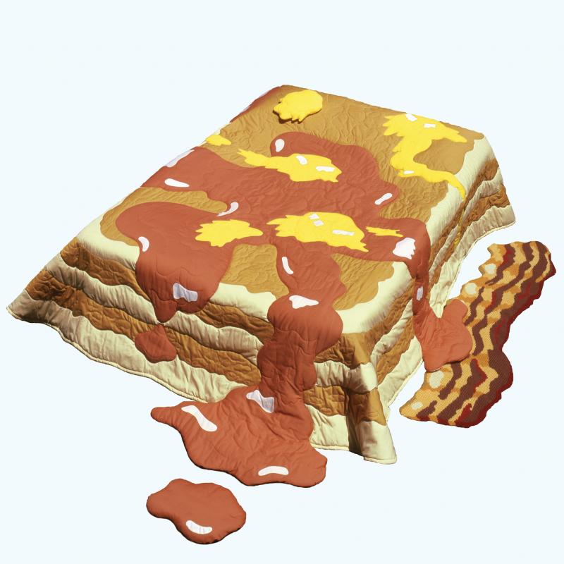 Ros Cross - Pancakes, Butter and Syrup Quilt with Bacon Rug