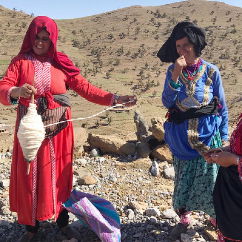 Morocco Amazigh (Berber) women spinning as they shepherd