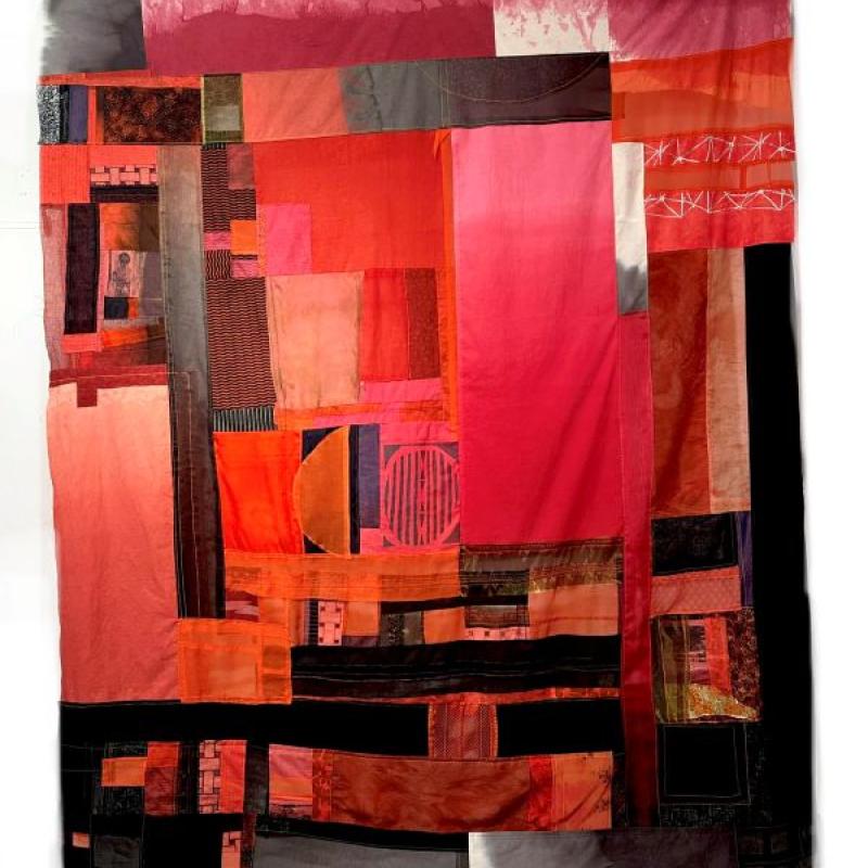 Kate Stewart - Ghost Wall (abstract quilt with rectangles in shades of red)