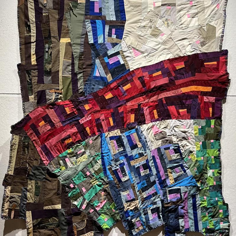 Louise Sik - Narrow Bridge (abstract, irregular quilt made of wonky log cabins)