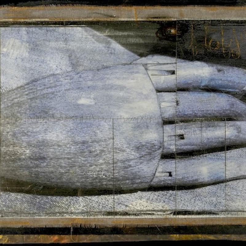 Wen Redmond - The Creative Hand (a mixed media piece with a large blue hand)