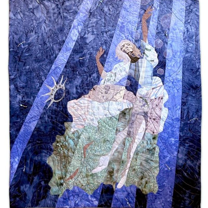 Aynex Mercado - Drowning Liberty (quilt with a personified statue of liberty sinking underwater)