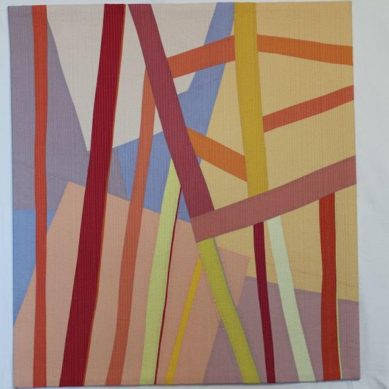 Dale Tomlinson - Shift 7 (a geometric quilt with angled strips in warm muted tones)