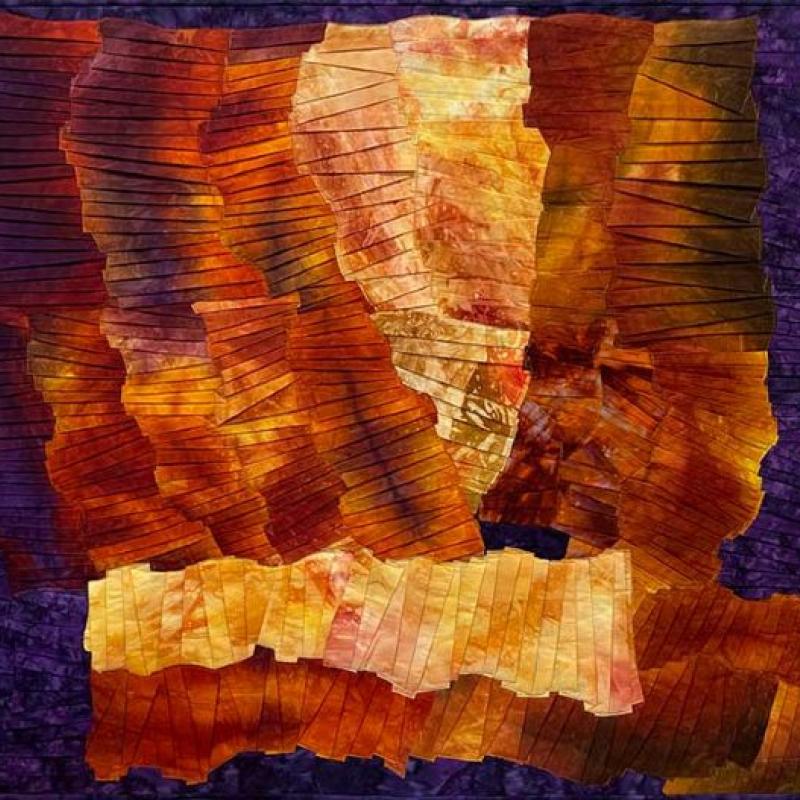 Donna Radner - Fractured Canyons (an abstract quilt in rich purple and oranges)