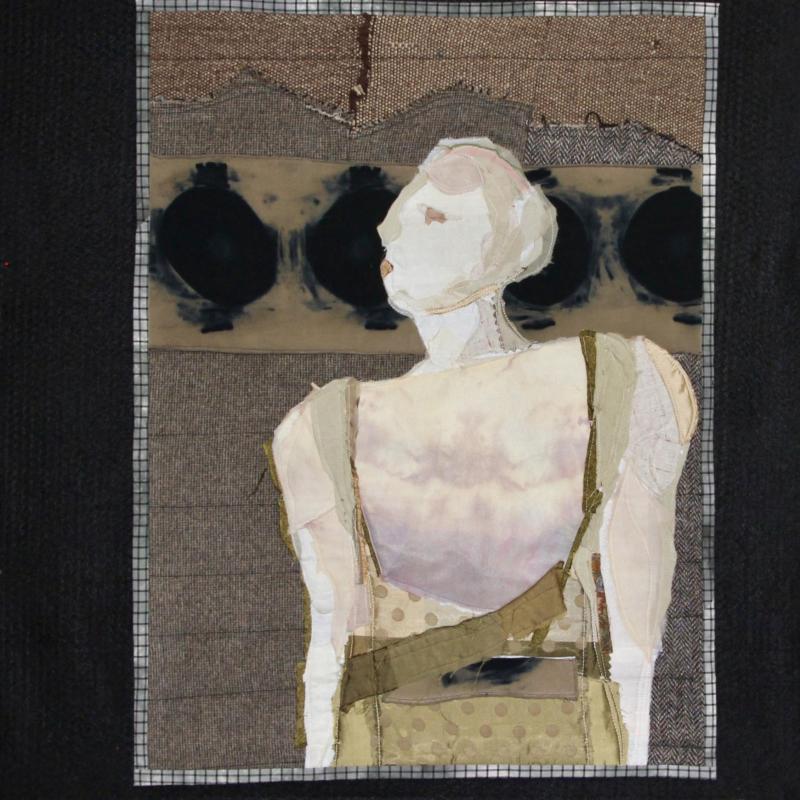 Colleen Ansbaugh - The Coming (quilt depicting a person on a brown background)