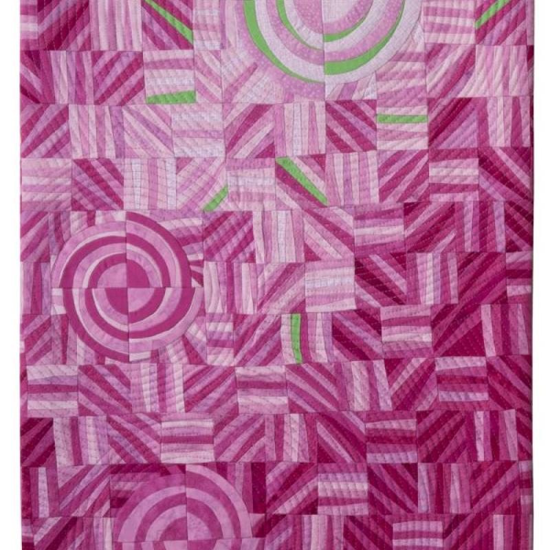  Kimberly Connelly - Joy Bubbling Through (tall geometric quilt with pinks and greens)