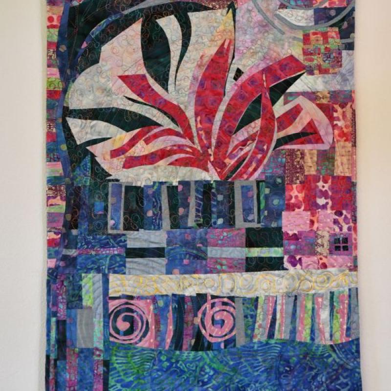 Jody Larson - Spring II (abstract quilt with swirling shapes)