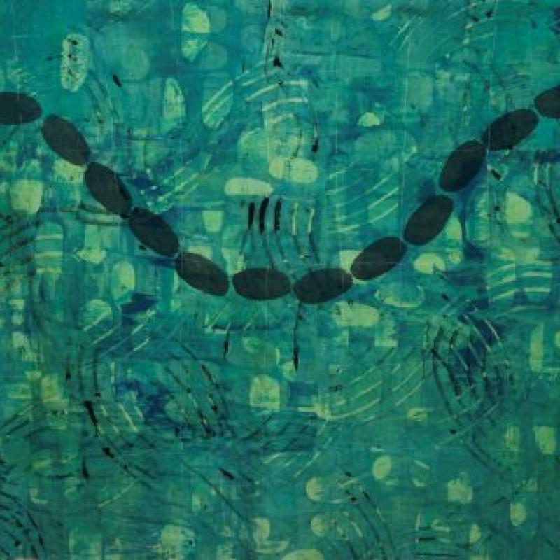 Sue Sherwood - In the Oval (green abstract quilt)
