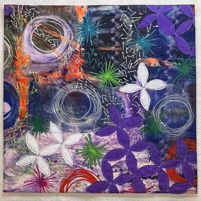 Clover L. Kemp - Seed Dispersion Dyptich (a quilted diptych with flower shapes) 