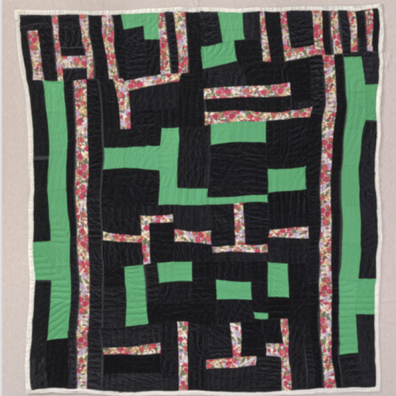 Laverne Brackens (pieced 1990–91, Fairfield, Texas), Willia Ette Graham and Johnnie Wade (quilted 1992, Oakland) - Untitled (Bars), 1990–92; Cotton, cotton/polyester blend, polyester, velvet, and other synthetic fabrics; hand- and machine-pieced, hand-quilted, 85 x 80 in.; Bequest of the Eli Leon Living Trust, BAMPFA; Photo by Kevin Candland; Courtesy of Laverne Brackens Photographer: Kevin Candland