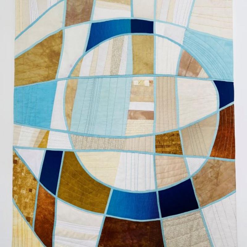 Anne Bellas - Final Aria (abstract quilt in soft blues and browns)