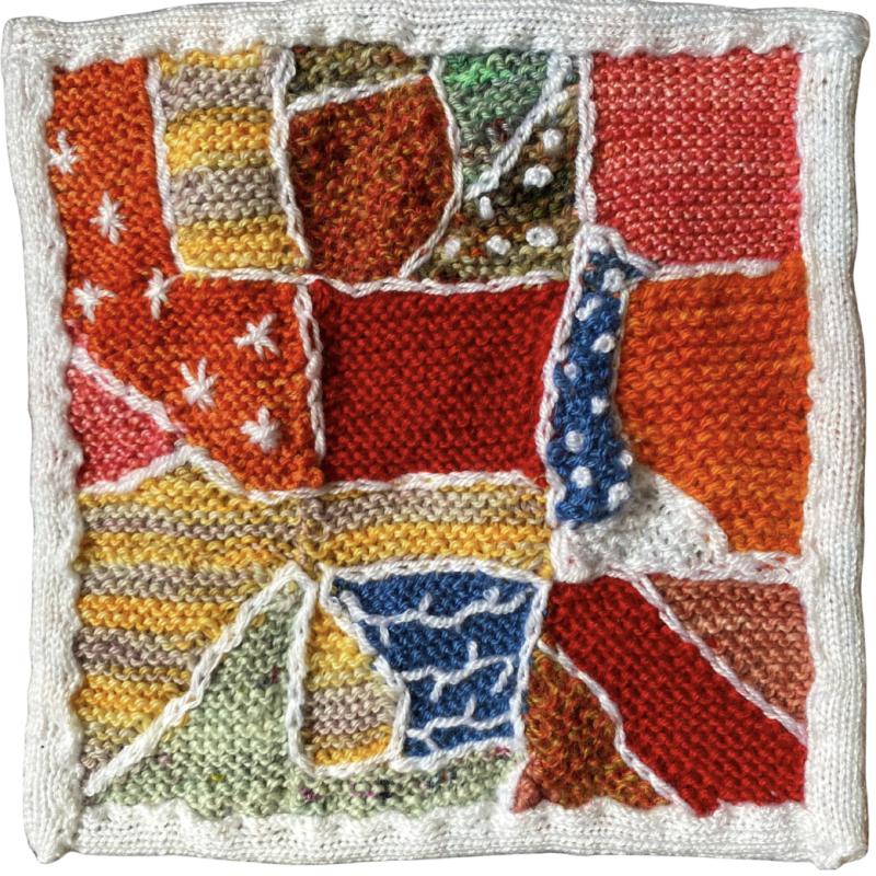 Erika Zambello - Knit Crazy Quilt (knit square that looks like a crazy quilt)