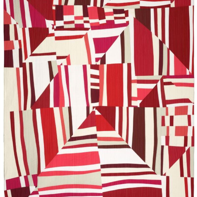 Barbara Danzi - Left Turn (a quilt made of red and cream triangles, rectangles, and stripes)