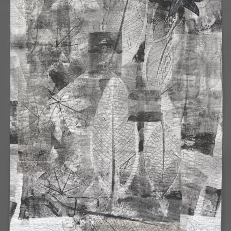 Dominie Nash - Big Leaf 49 (grayscale quilt with leaf shapes and textures)
